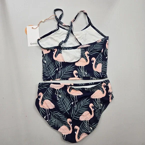 NWT QUINCE Tankini Swimsuit Flamingo Palm Kid Girls Size 10 6931 - Picture 4 of 10